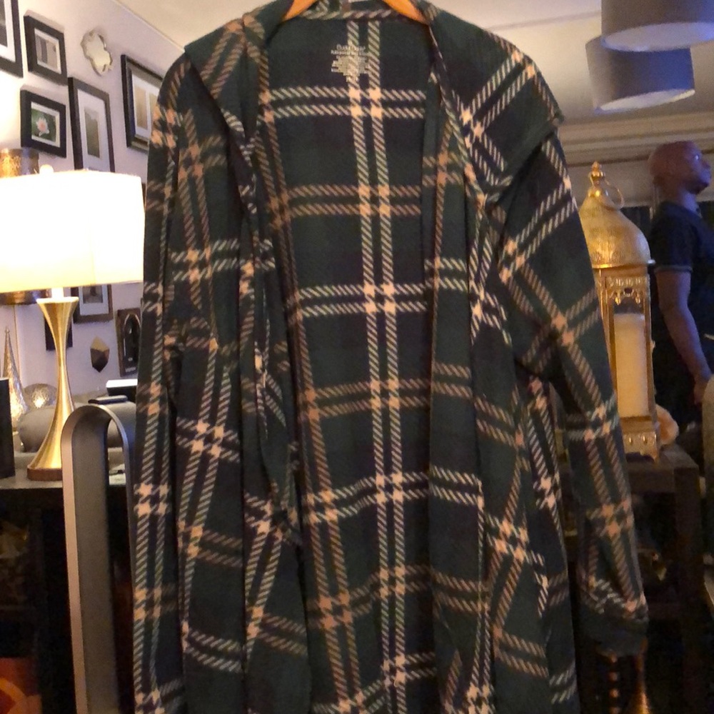 Plaid Cuddlduds fleece waterfall cardigan